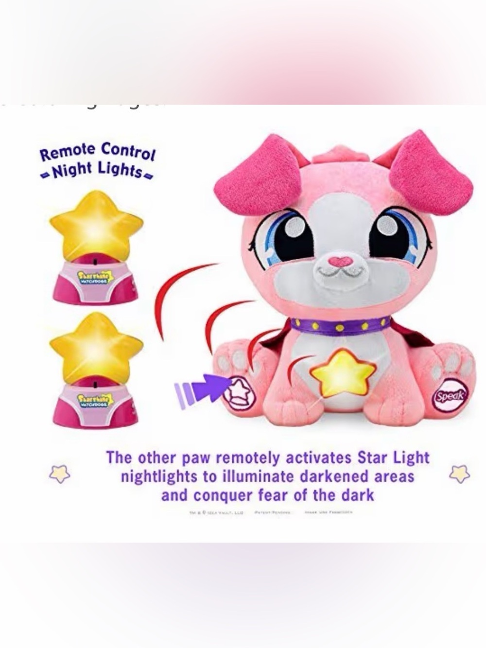 Plush Pink Star Nightlight Puppy Toy for kids afraid of the dark